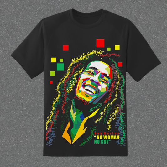 Black t-shirt with graphic design featuring a graphic of Bob and text on a gray background